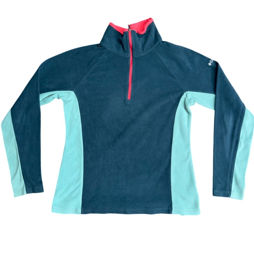 Columbia Womens Quarter Zip Fleece Pullover Teal Blue Pink Colorblock Size M